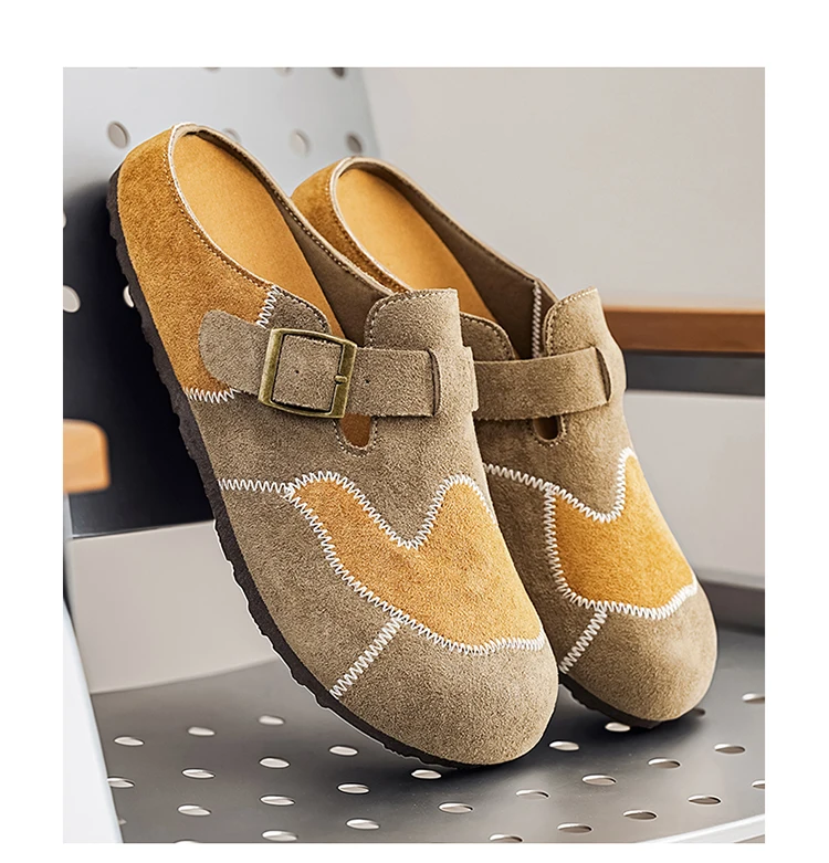 Retro-Farbblock-Mode, vielseitige Mules für Herren, Sandalen mit offenem Rücken und geschlossener Zehenpartie, bequeme Freizeit-Halbschuhe mit weicher Sohle für den täglichen Gebrauch. – Detail 11