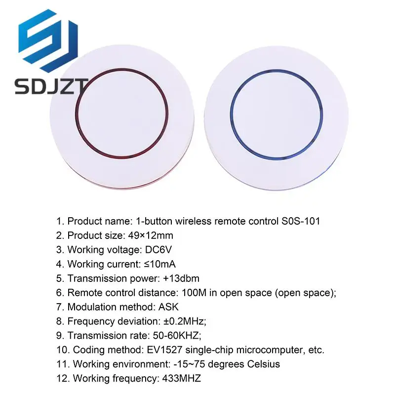 6V 433Mhz Wireless Remote Control 1 Button Round Remote Control Switch Feel Free To Paste EV1527 Chip Learning Type