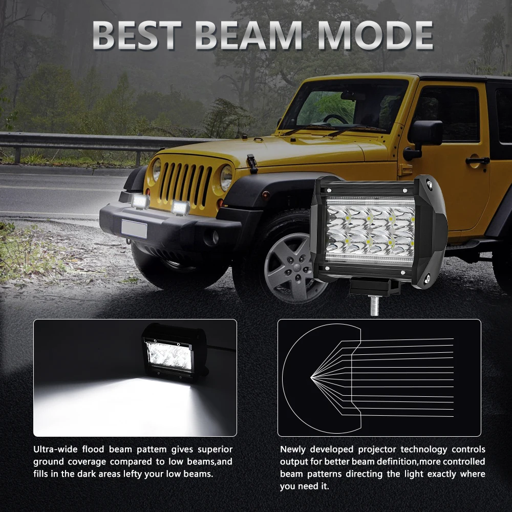 1PCS 150W 4Inch 4x4 Off Road LED Light Bar 12V 150W Fog Running Led Work Light 3 Modes Memory Function for Tractor Jeep