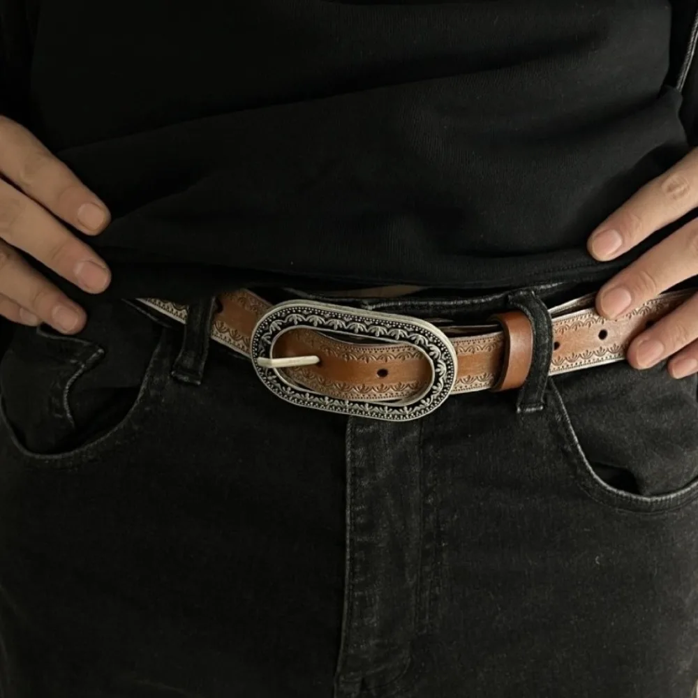 

Мужской пояс с градиентом в стиле ретро, 2,8 см, металлическая пряжка, ремень из искусственной кожи, резные брюки с тиснением, декоративный винтажный пояс