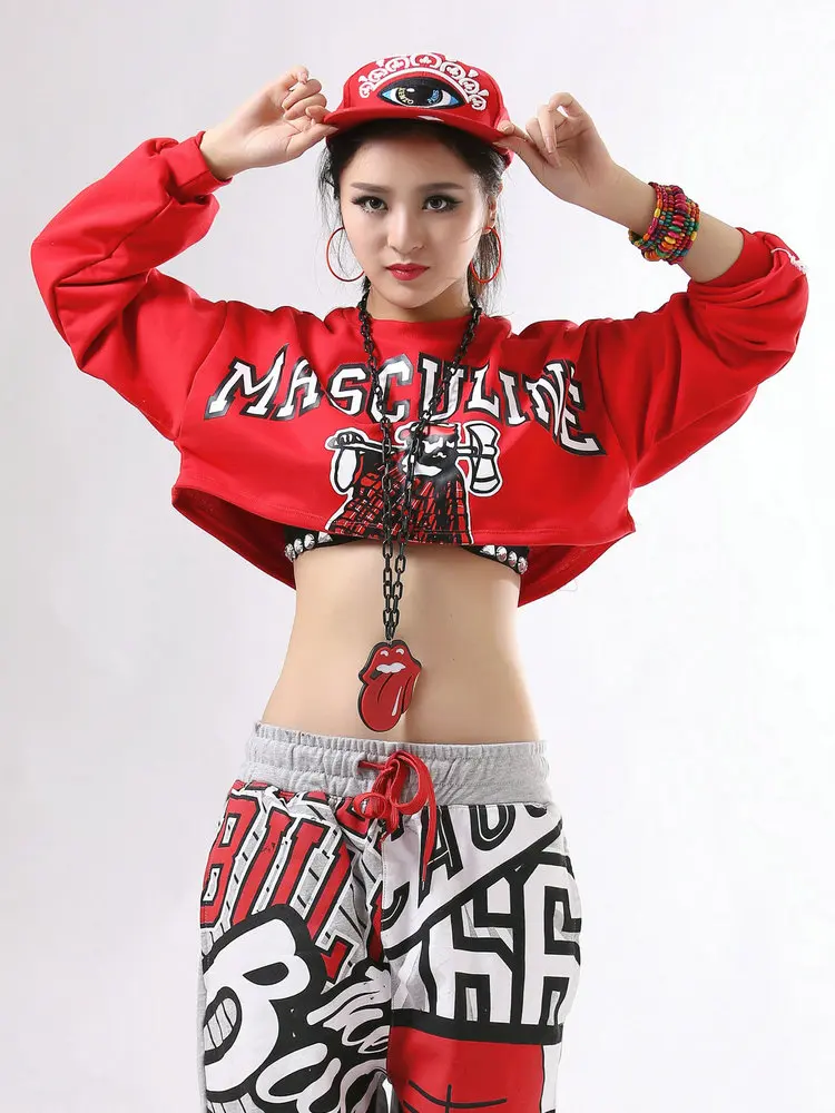 Sweet and Spicy Jazz Top Long-sleeved Short Versatile Jazz Dance Costume Navel-showing Hip-hop Dance Girl Group Performance