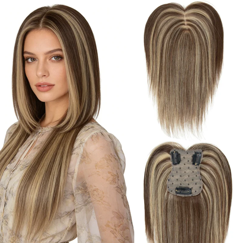 

Накладка для волос из натуральных человеческих волос с заколками, машинная работа, Remy-качество, для женщин, для тонких волос, цельная, для ежедневного использования