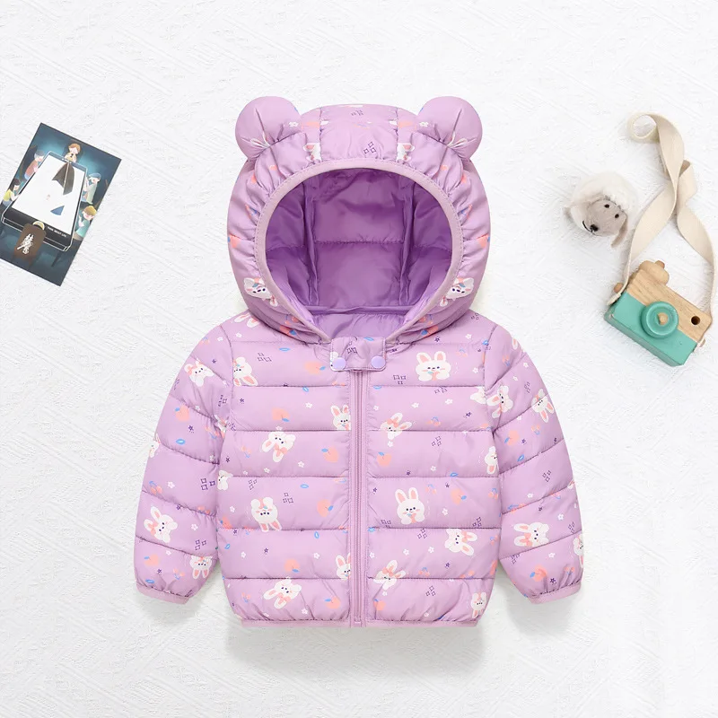 2024 Autumn/Winter Children\'s Down Coat Boys and Girls Cartoon Rabbit Hooded Coat Infant Zipper Warm Coat 0-5 Years Old