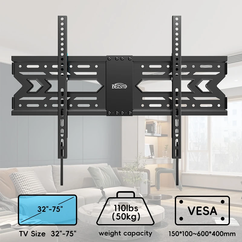 

Heavy-Duty Metal TV Wall Mount Bracket for 32-75 Inch Screens VESA 150x100mm/600x400mm, Max Load 110lbs TV Stands