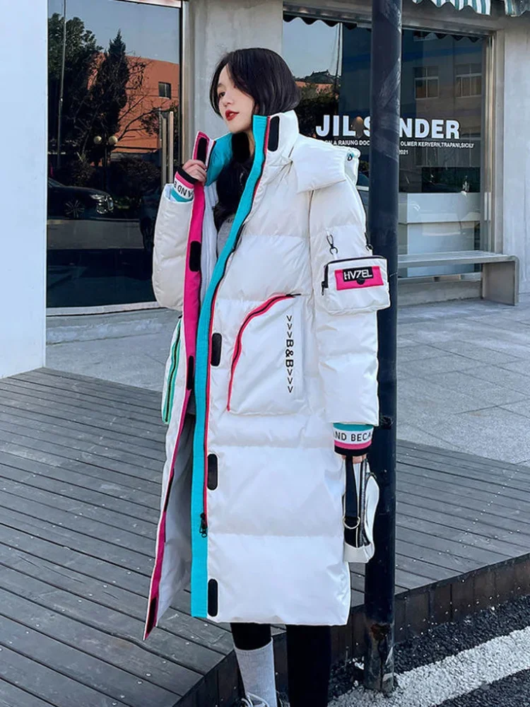 Windproof Glossy Parka Snow Coat Fashion Thicken Women's 2024 Winter Hooded Loose Long Jacket Female Rainproof Warm Outwear