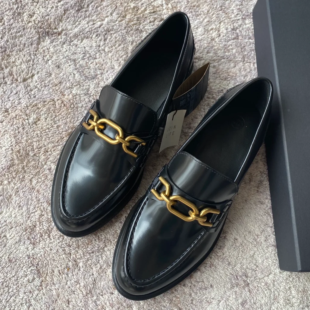 

2023 Spring Metal Trim Leather Ladies Casual Flat Loafers Women Shoes