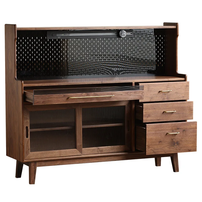 

North American black walnut side cabinet dining side cabinet Nordic simple living room solid wood locker multi-function