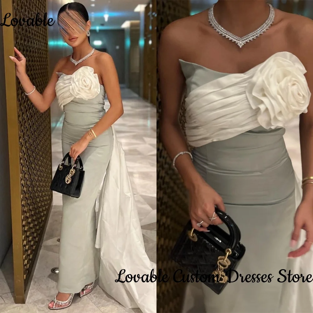 

Customized Elegant Party Dresses For Women 2025 Mermaid Strapless Formal Dresses Ankle-Length Hand-Made Flowers Zipper Up Sleeve