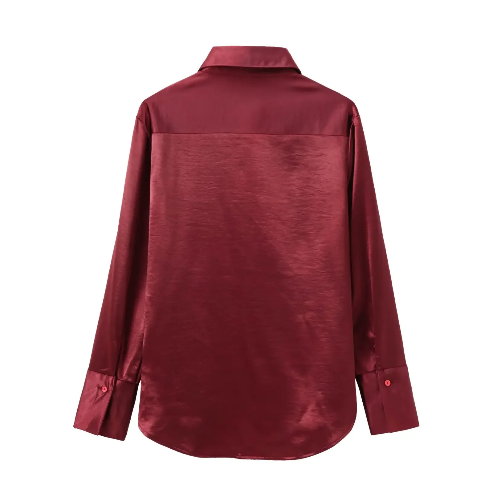 Women's 2024 New Fashion Flip Pocket Decoration Casual Satin Texture Asymmetric Shirt Retro Long Sleeve Women's Shirt Unique Top