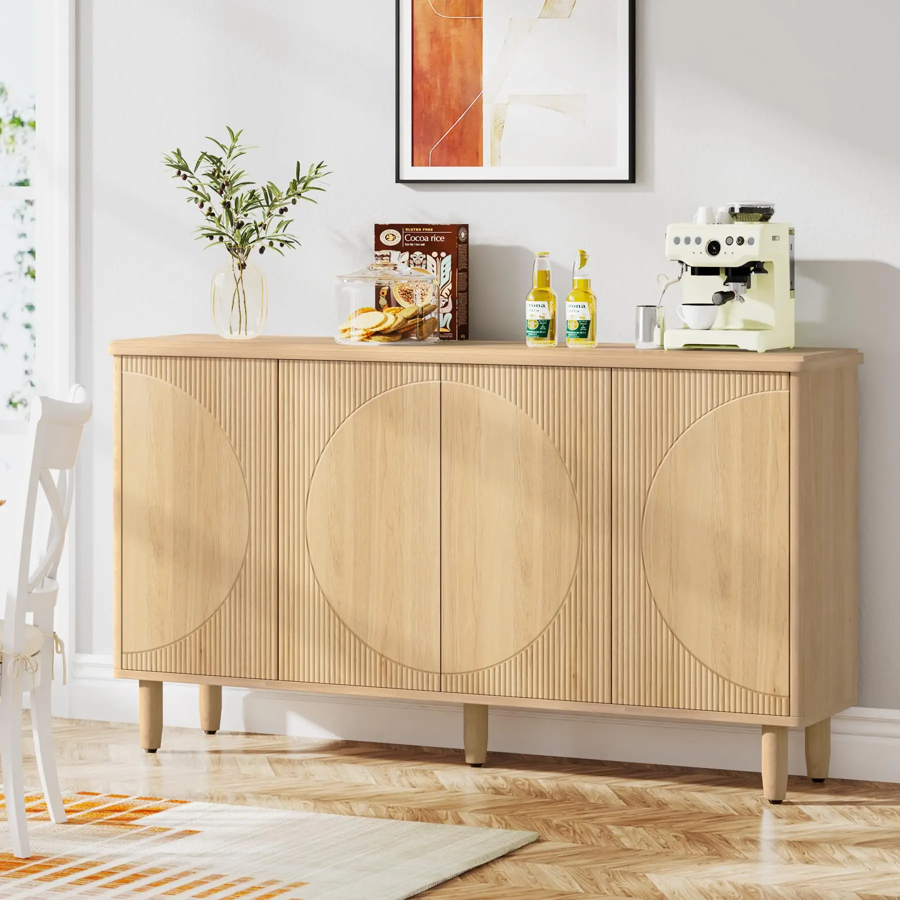 Tribesigns Buffet Cabinet Sideboard with Storage, 59.4-Inch White Storage Cabinet Modern Sideboard Buffet Table with Doors for L image 3