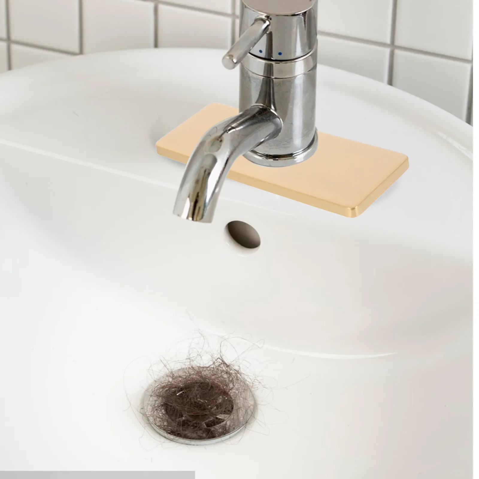 2Pcs Basin Faucet Decorative Base Plate Rectangle Sink Hole Covers Stainless Steel Golden Escutcheons Plate for Home Hotel