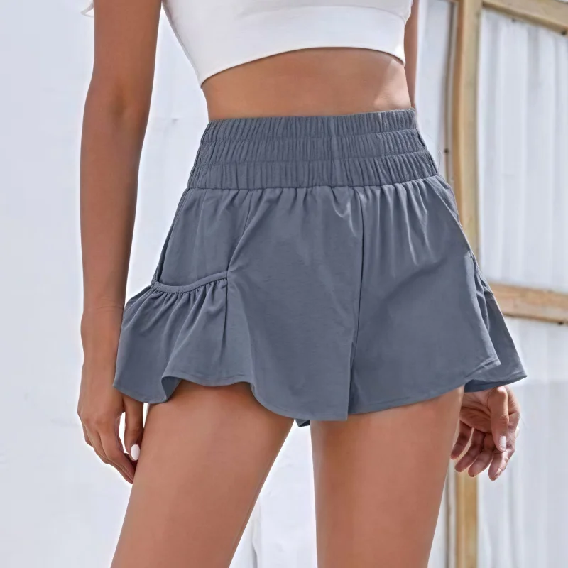 Solid Color Yoga Shorts with Pockets for Women Fashion Loose Sports Casual Shorts Summer Elastic Waist Fitness Running Pants