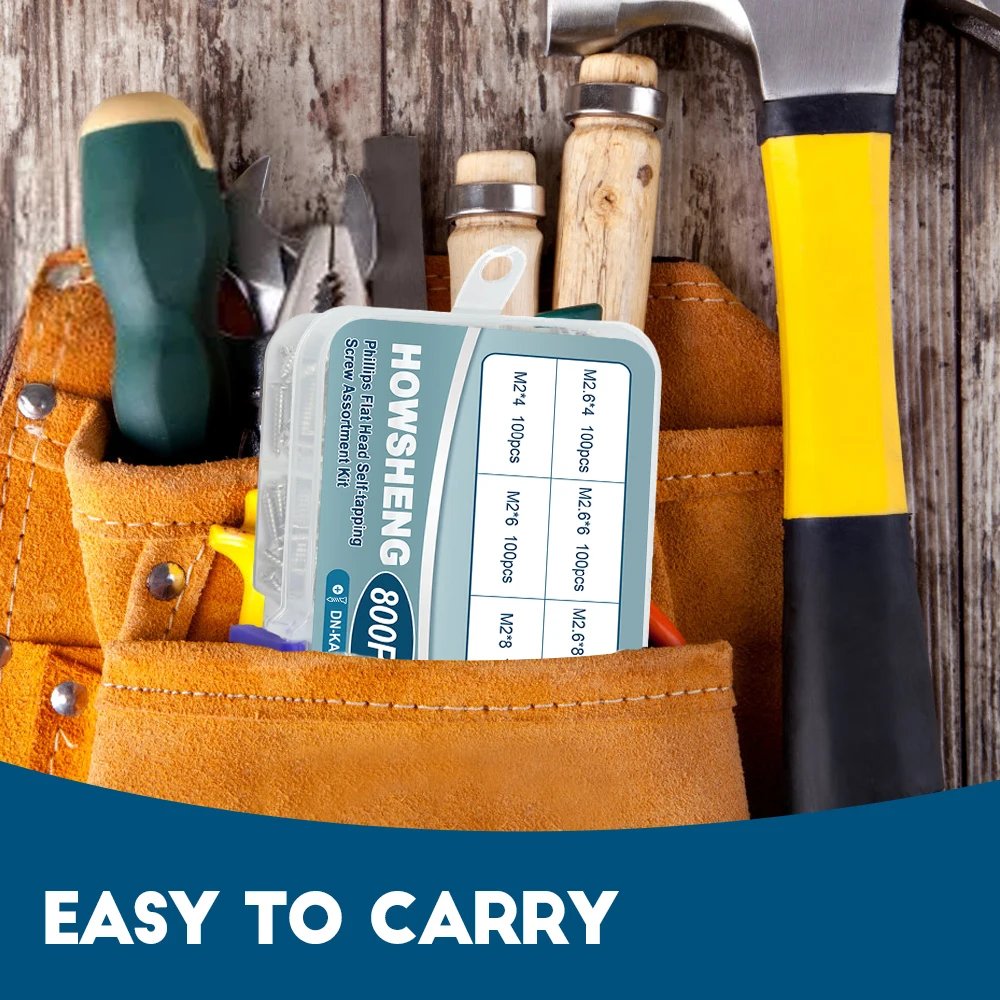 190/450/800/1300pcs Cross Flat Head Self-tapping Screws Set Assortment Kit Nickel Plated M1-M4 Phillips Head Wood Screw