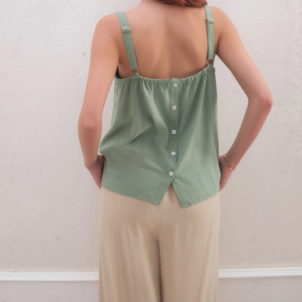 

Women's 2 Pcs Pajama Set Solid Color Button Loose Suspender And Straight Pants Soft And Comfortable Household Pajamas Set Female
