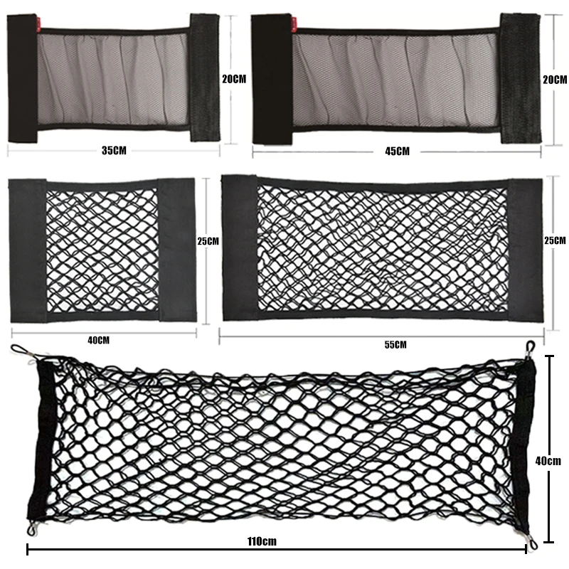 Car Back Rear Organizer Net Seat Elastic String Magic Sticker Universal Storage Pocket Bag Auto Car Trunk Organizer Wholesale