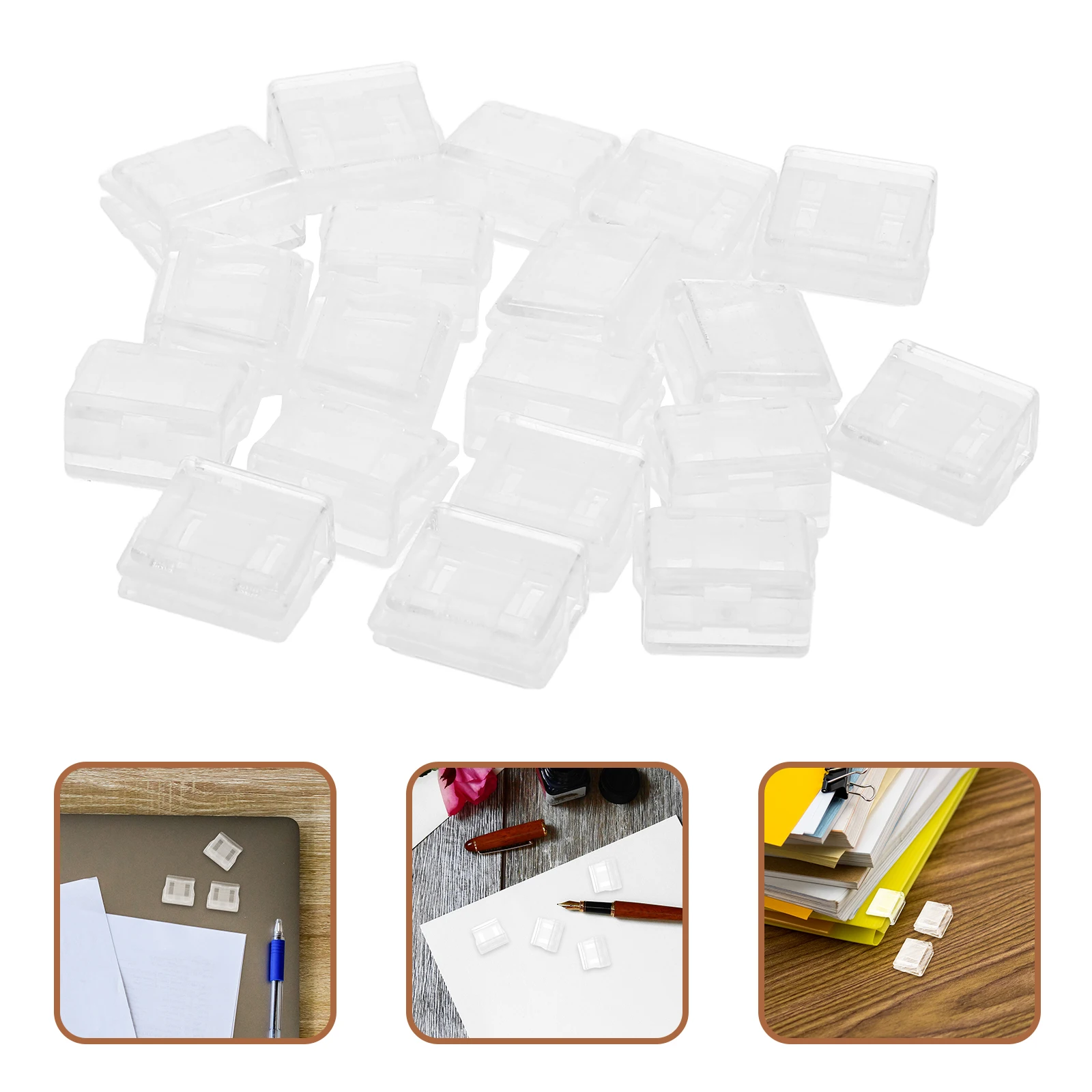 

20pcs Transparent Paper Small File Folder Organizer For Office Documents Plastic Push Clips Clear Corner