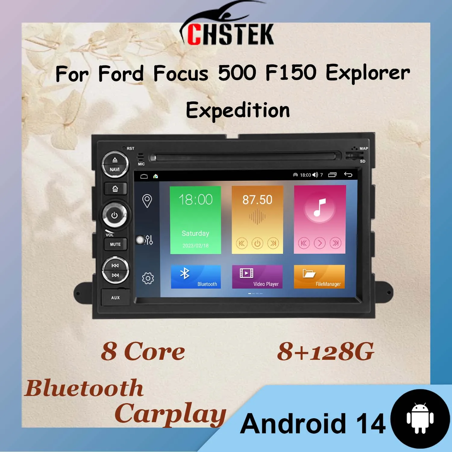 Car Android 14 Multimedia For Ford Focus 500 F150 Fusion Explorer Edge Escape Expedition Taurus Wireless Carplay GPS WIFI RDS FM
