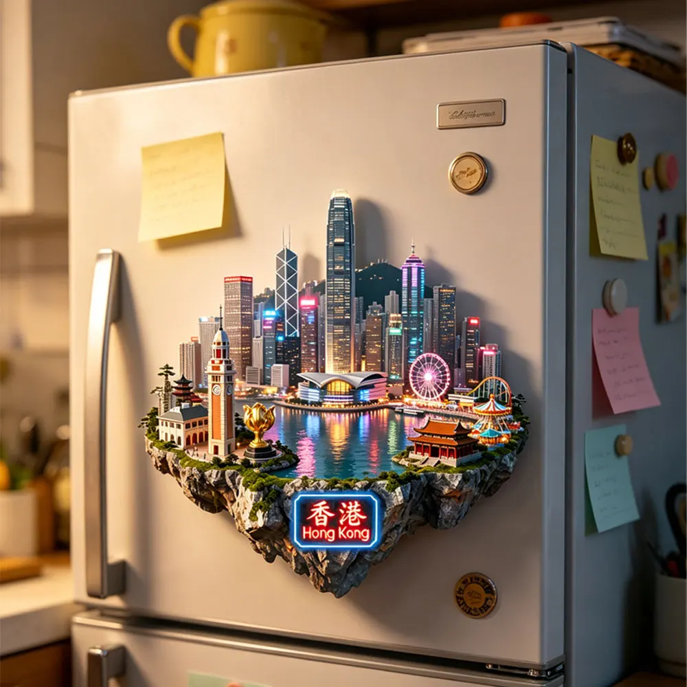 Hong Kong China3D Metal Fridge Magnet City Landmark Refrigerator Magnet Travel Souvenir GiftCreative Home Decoration for Kitchen