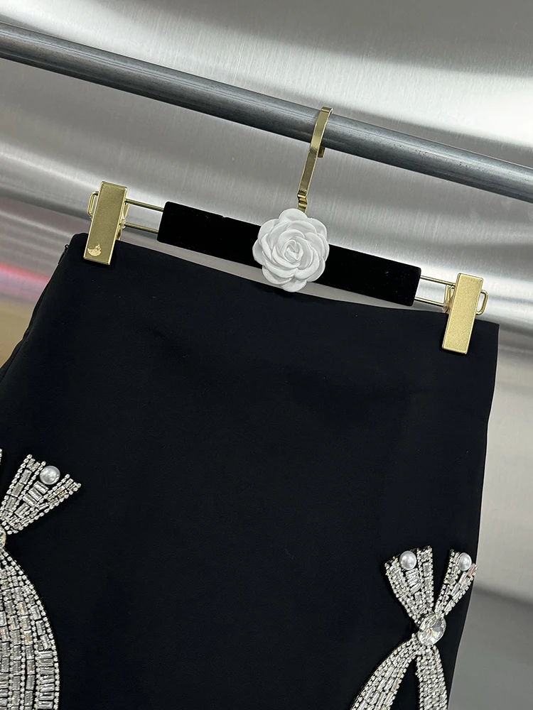 Vgh Sexy Gesplitste Diamanten Tweedelige Sets Gekerfde Kraag Met Lange Mouwen Korte Tops Hoge Taille Bodycon Rokken Slanke Set Vrouwelijke Stijl