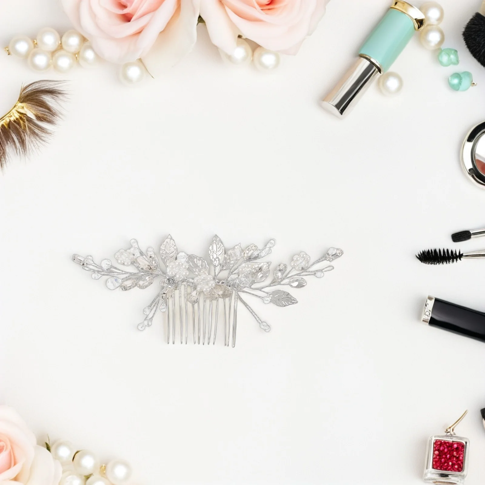 

2pcs Wedding Hair Clips Bride Comb Leaf Design Faux Pearls Lightweight Secure Fit for Updos Buns Bridal Styles Sparkling