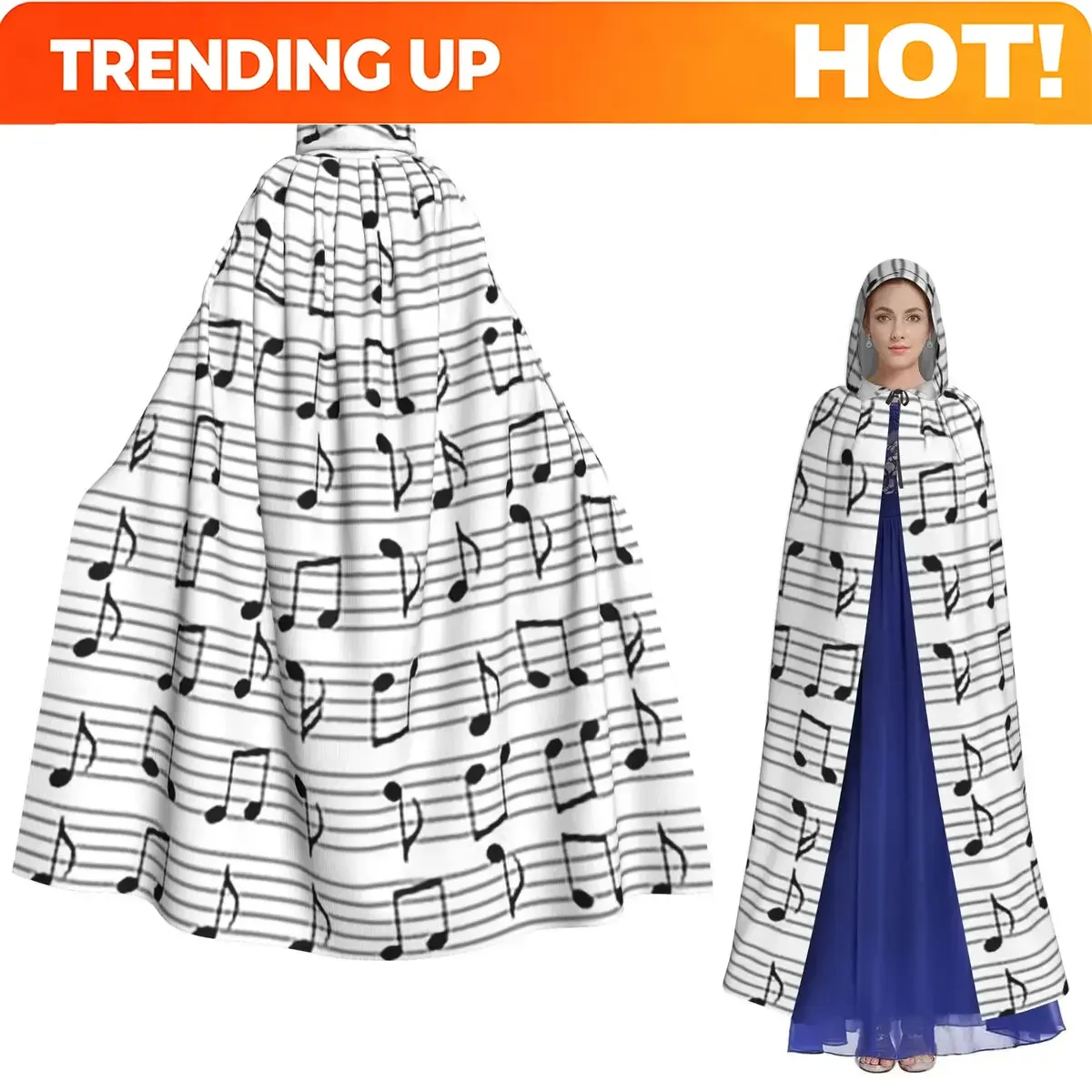 Customization Abstract Piano Keys With Musical Notes Long Hooded Cloak Witch Medieval Costume Cosplay Cape HalloweenParty Adult