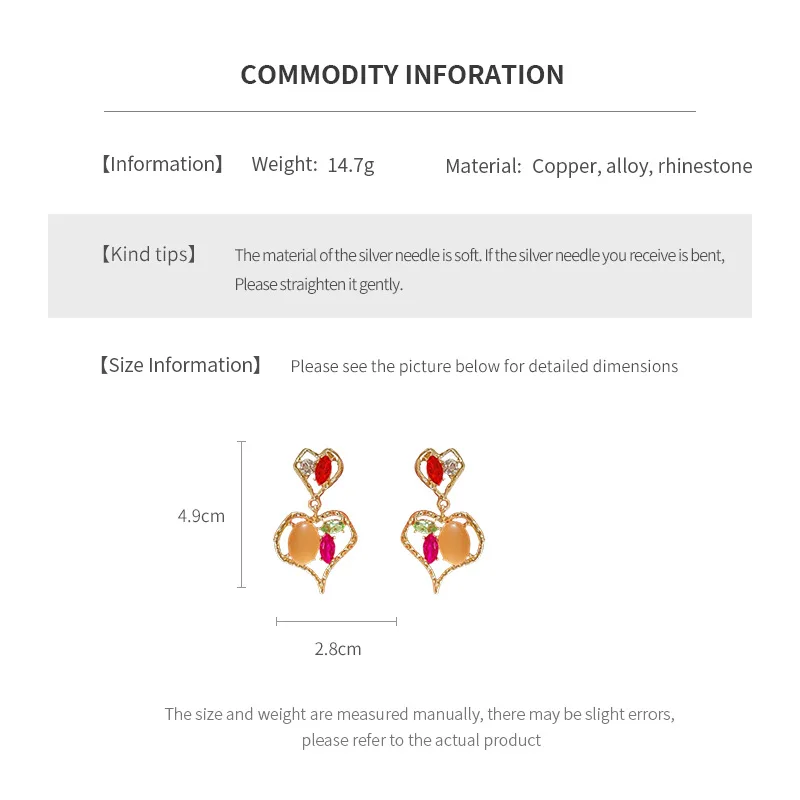 Heart Inlaid Rhinestone Earrings for Women Korean Girl Heart Drop High-grade Temperament Female Accessories Wedding Gifts