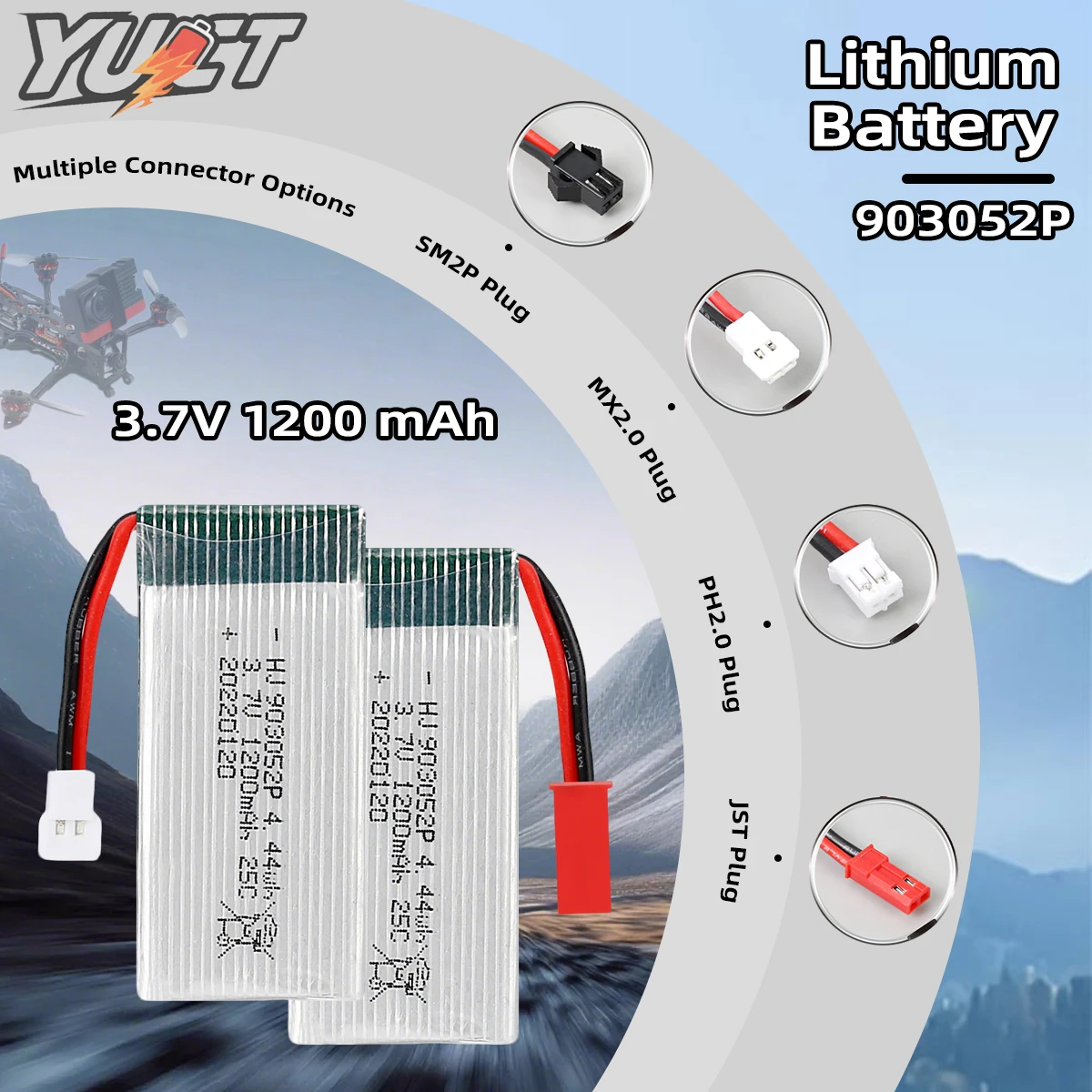 YUCT 3.7V 1200mAh 25C High-Rate LiPo Battery - Replacement for X5SW Drone (Part #903052P) - RC Model Aircraft Accessory
