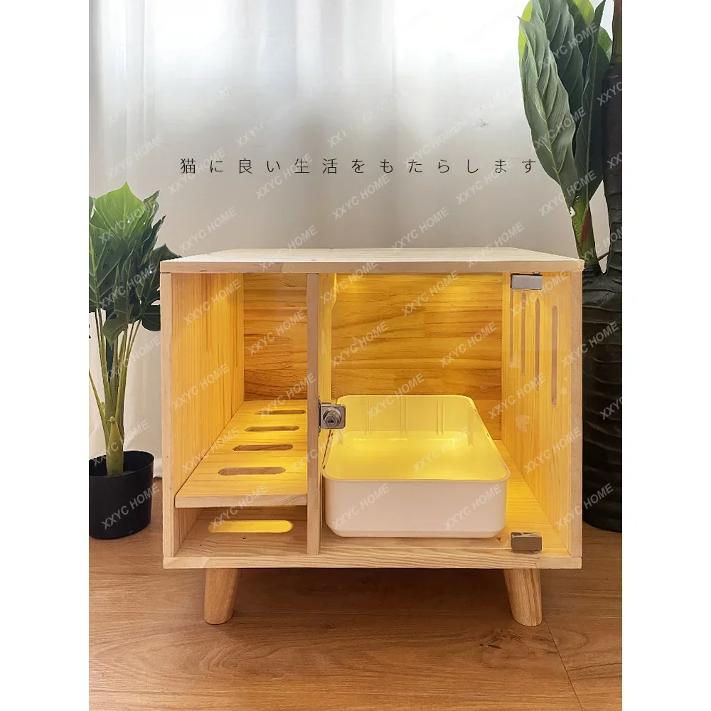 

Solid Wood Cat Litter Box Fully Enclosed Kitten Large Anti-Sand Corridor Anti-Splash Cat Supplies Cabinet