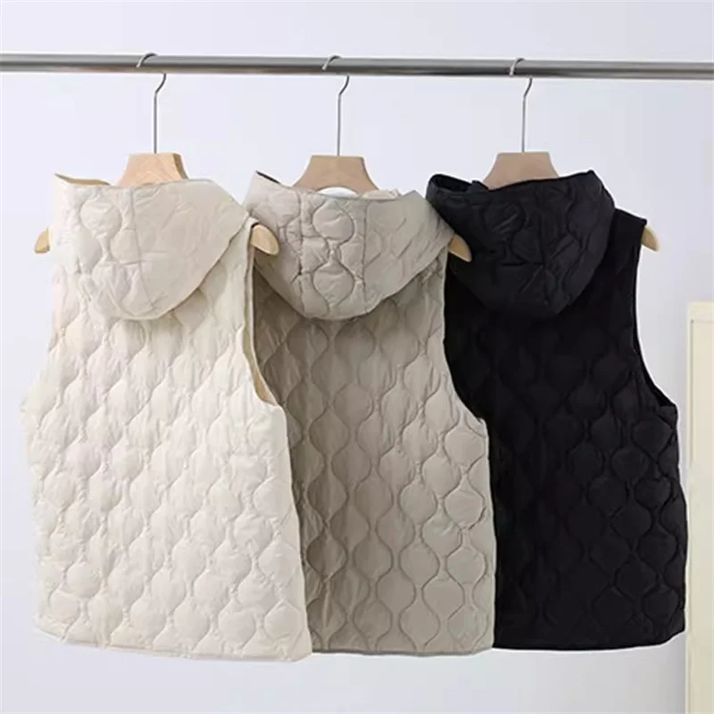 Autumn Winter Women Warm Hooded Down Waistcoat Jacket Ultra Light White Duck Down Vest Coat Lady Sleeveless Short Tank Parkas