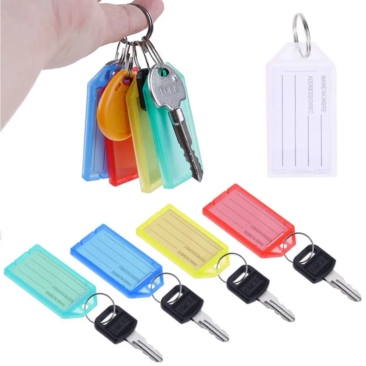100Pcs Colorful Plastic Key Tags with Ring for Keys Luggage USB Pet Id Hotel Landlord Key Cabinet Organization