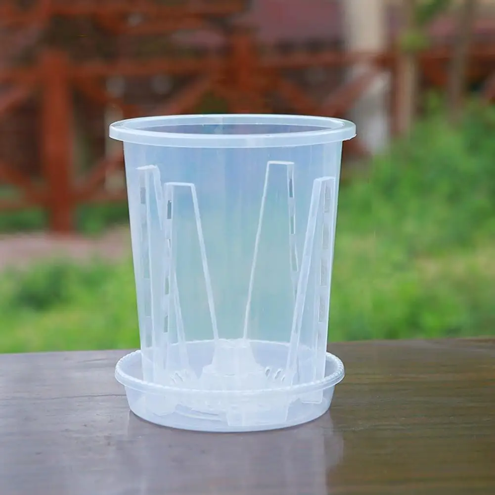 12-18cm Pflanzentopf Transparent Verdickt Große Kapazität Atmungsaktiv DIY Pflanzen-Kunststofftopf Durchlässiger Hoher Blumentopf Gartenzubehör – Detail 5