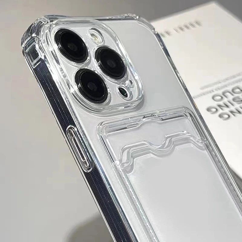 حافظة شفافة من السيليكون المقاوم للصدمات لهاتف آيفون 15 14 13 12 Mini 11 Pro XS Max X XR 6 6s 7 8 Plus غطاء حماية للبطاقات الخلفية