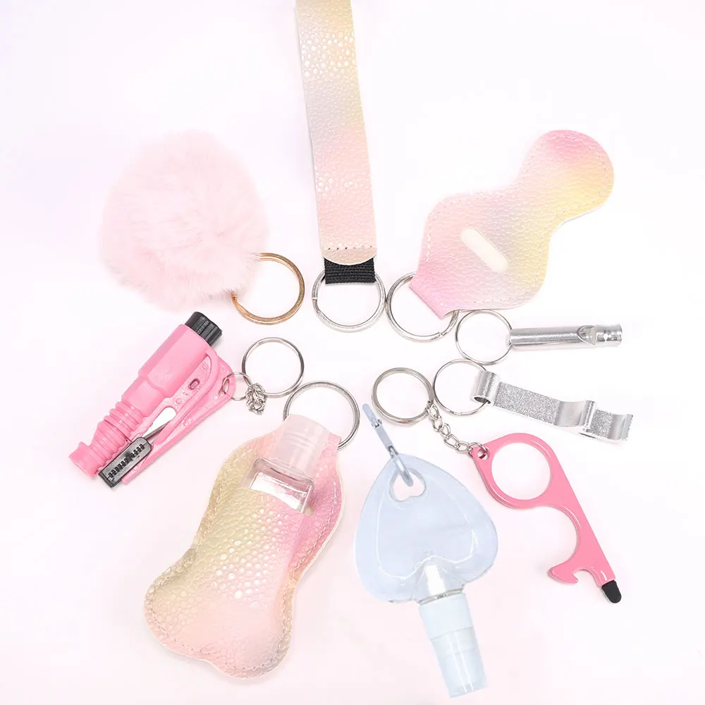 10-teiliges Selbstverteidigungs-Schlüsselanhänger-Set für Frauen, Sicherheits-Fensterbrecher, Sprühflasche, Lippenstifthalter, Zubehör, Geschenke – Detail 4
