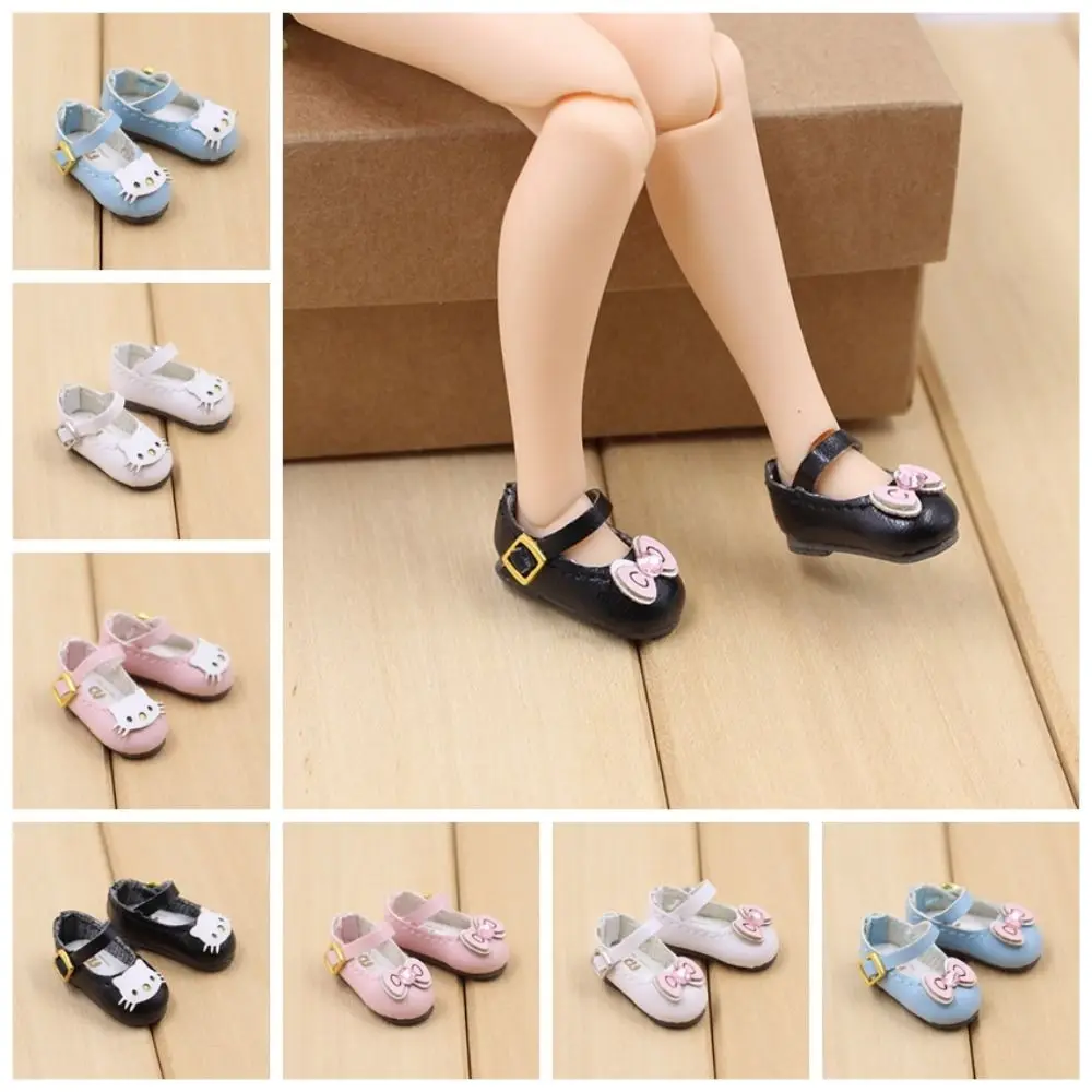 1 Pair Mini Shoes Cat Mini Casual Shoes PU Leather Round Toe Blyth Doll Shoes Cute Crystal Decorate Doll Shoes Birthday Gift