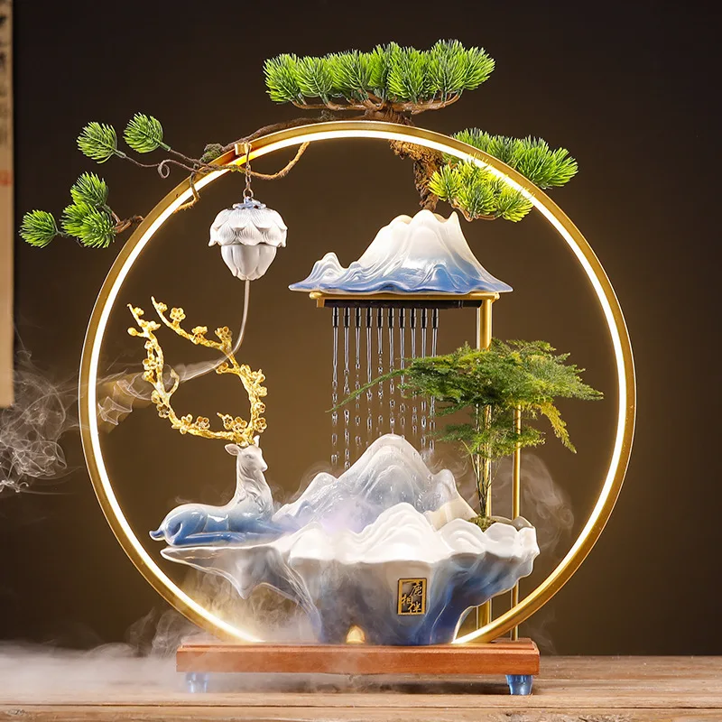 Light luxury self-circulating flowing water ornament creative fortune office desktop living room beauty salon opening gift box