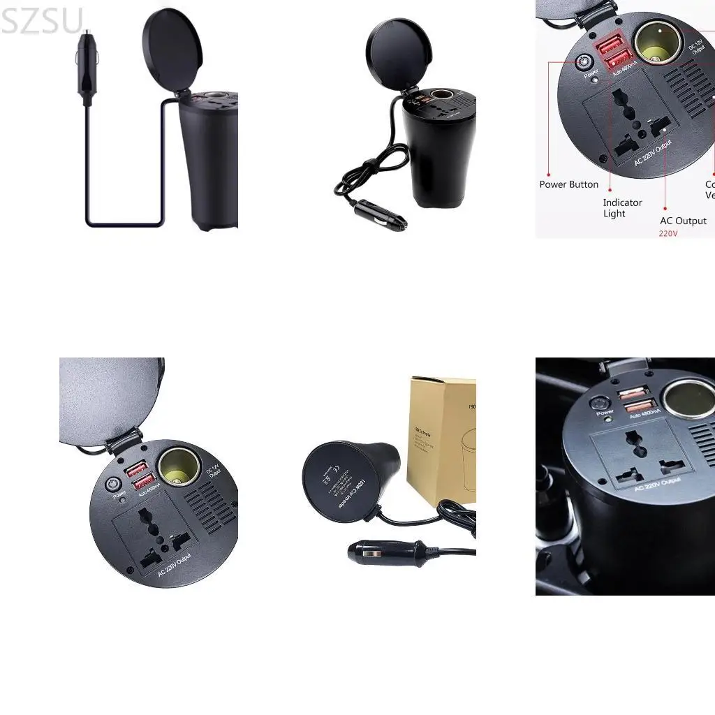 

SZSU Легкий автомобильный инвертор мощностью 150 Вт с 2 портами USB для быстрой зарядки в поездках. Аварийный источник питания.