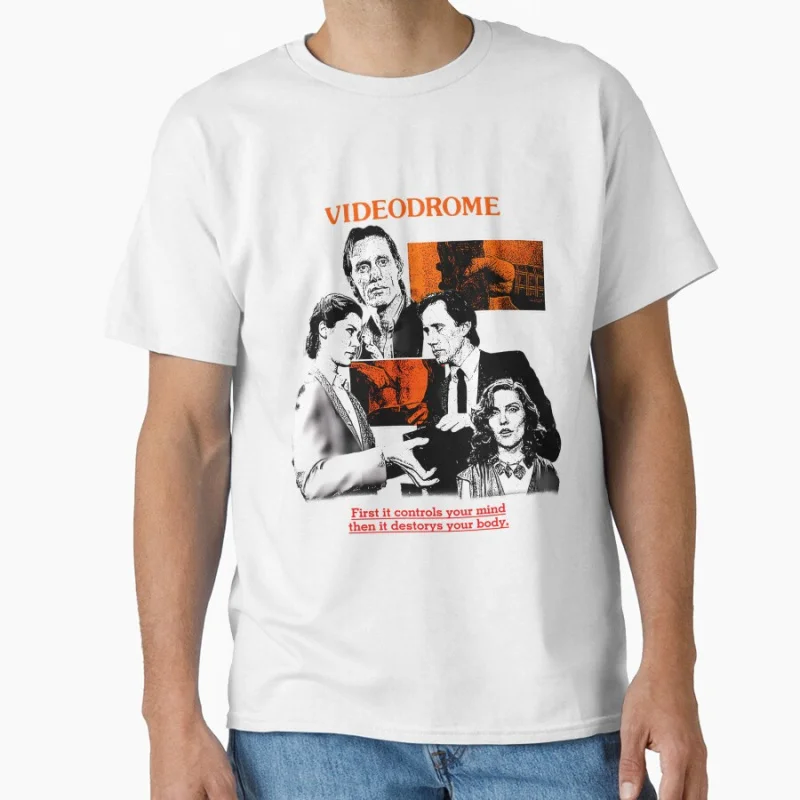 1129 Horror Movie Videodrome Vintage Scary Halloween gift T shirt Large size Tops Retro Graphic Print Clothes 100% Cotton Tee