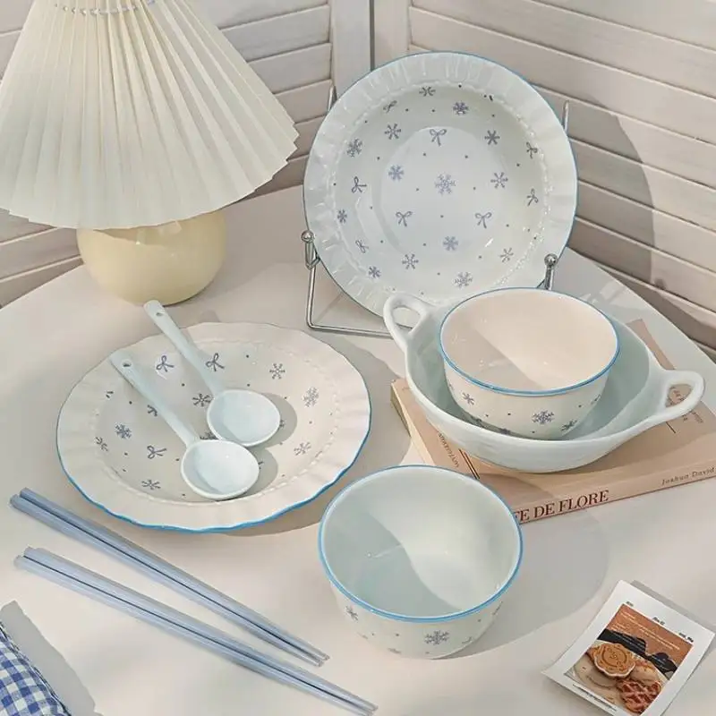 

Nordic European Dinner Set Plates Blue Designer Elegant Luxury Plates Dinner Sets 6 Persons Aparelho De Jantar Kitchen Dishes