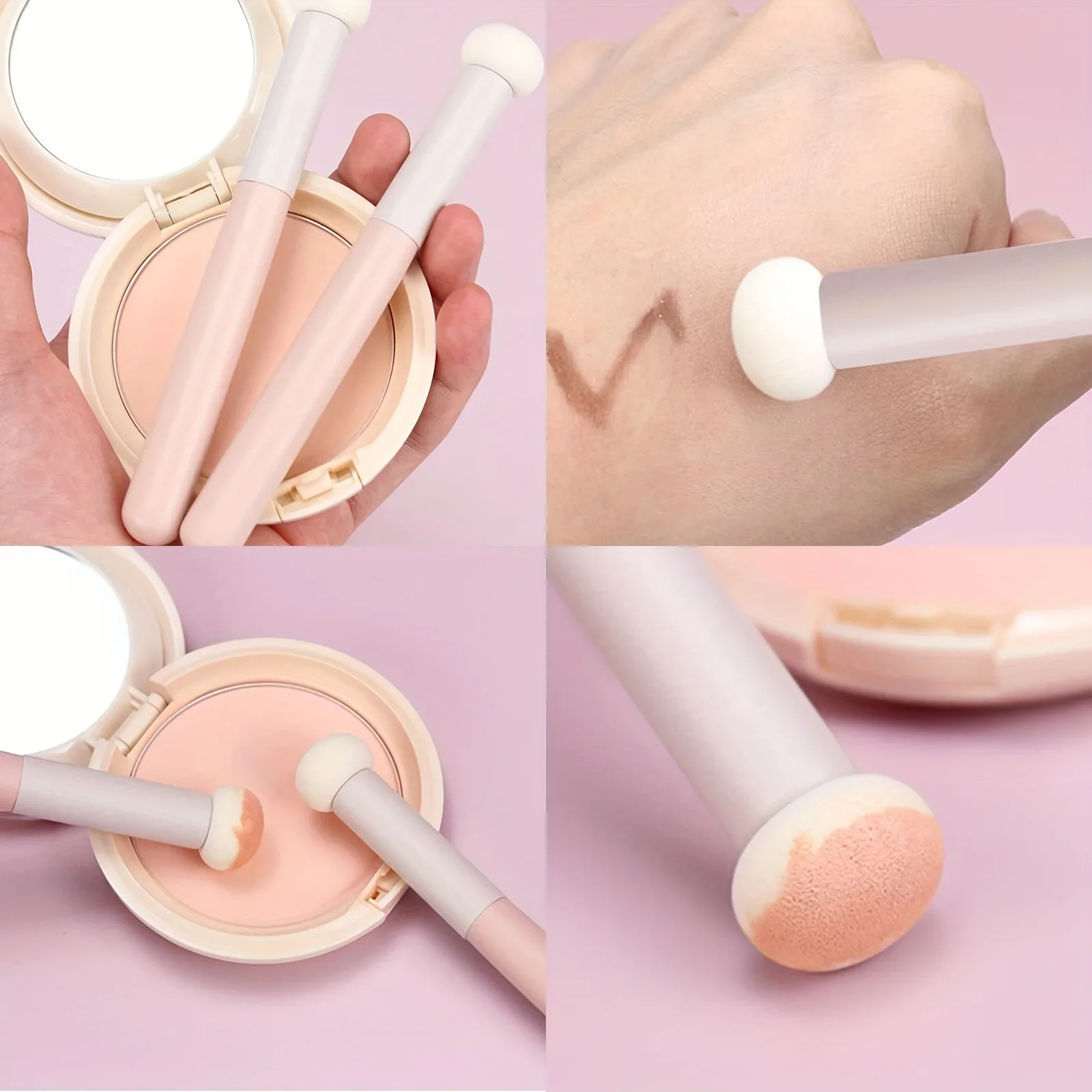 Pinceaux en éponge de pinceau de maquillage en forme de champignon doux, bouffée de tête de Contour de poudre à lèvres correcteur, outils cosmétiques de rouge à lèvres de fond de teint 3 pièces
