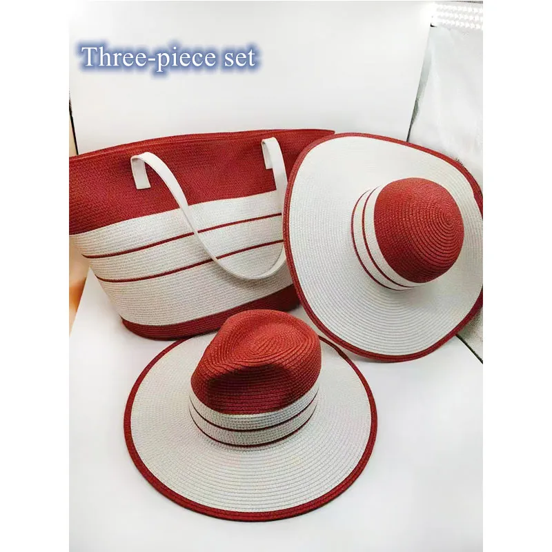 2023 New Hats For Women Summer Straw Hat and Large Bag Set Foldable Travel Sun Hat Sunscreen UV Panama Sun Cap Beach Hat