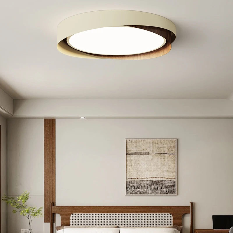 Full Spectrum Walnut Color Ceiling Lamp Retro Wabi-sabi Wind Wood Grain Eye Protection Lamp Indoor Lighting Ceiling Lamp