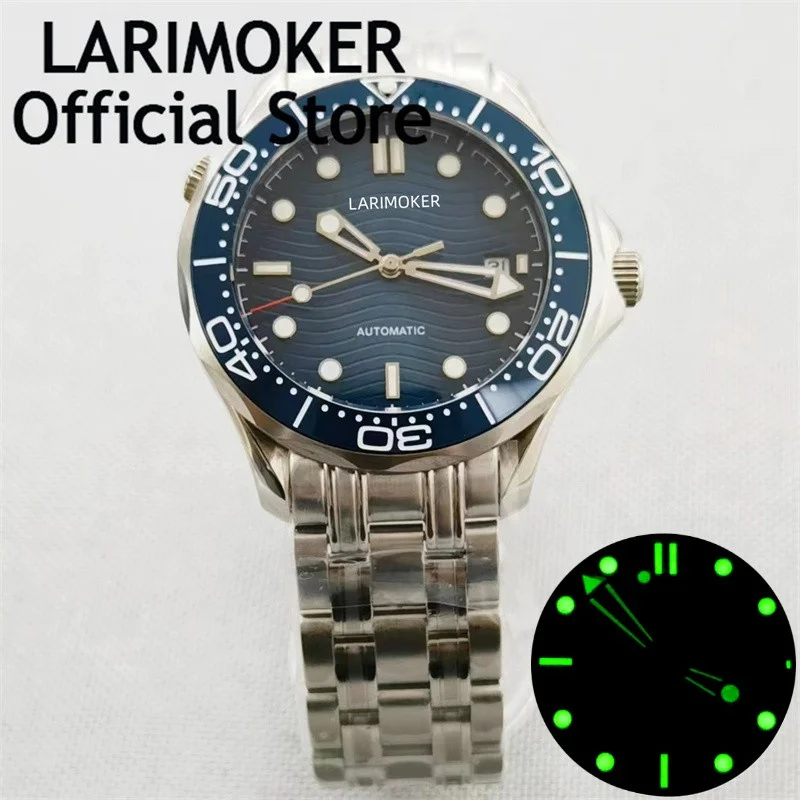 

LARIMPKER 41mm NH35A MIYOTA 8215 PT5000 Mechanical Men Watch Luminous Index Sapphire Glass Unidirectional Bezel Blue Dial