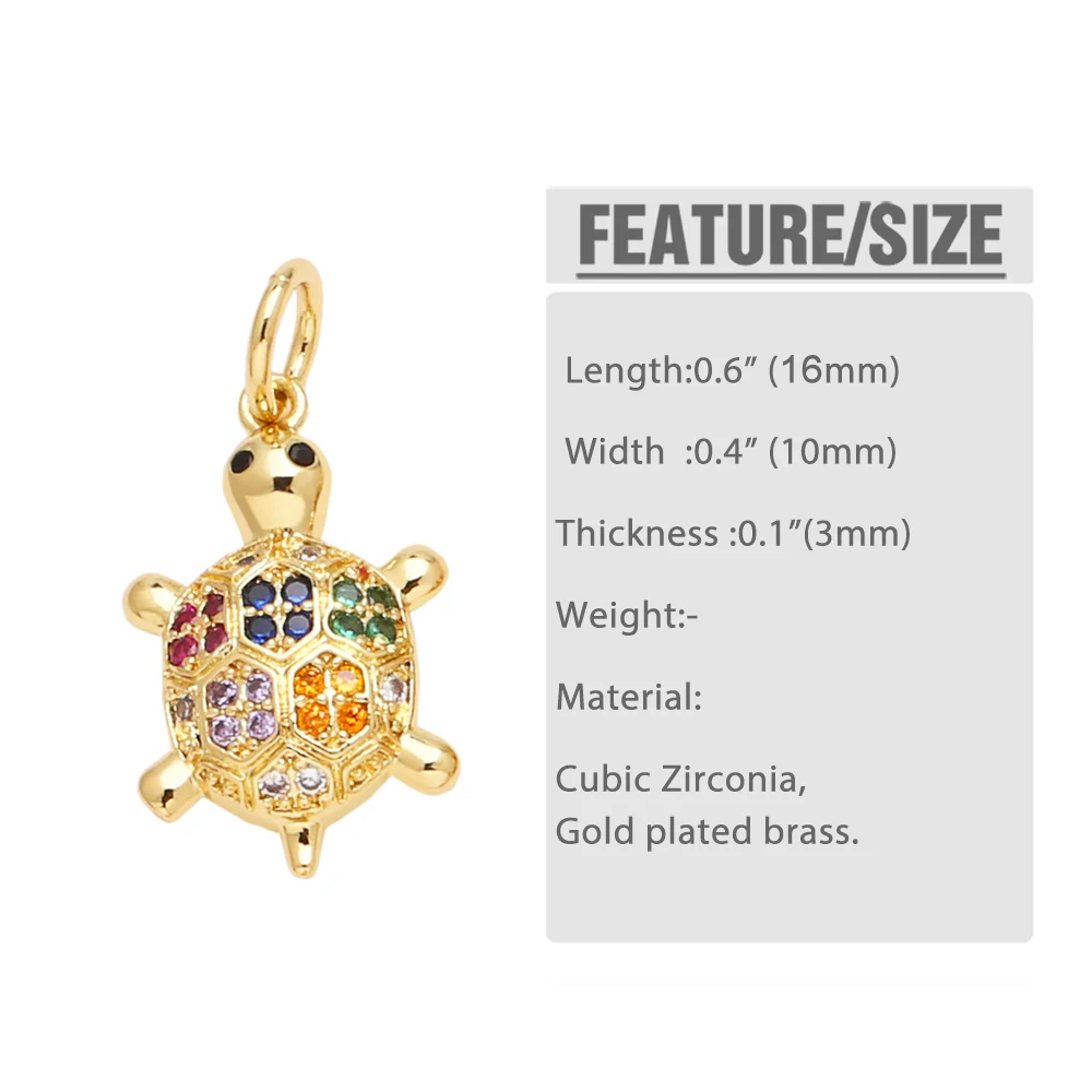 OCESRIO Rainbow Crystal Turtle Charms for Bracelet Copper Gold Plated Whale Tail Cute Bear Fish jewelry Making Supplis chma292