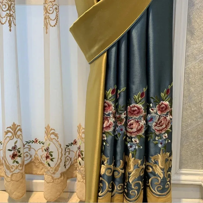 

Customi size Silk European Luxury Curtains for Living Room Blackout Bedroom Tulle Embroidery Palace Valance Elegant Hall Wedding