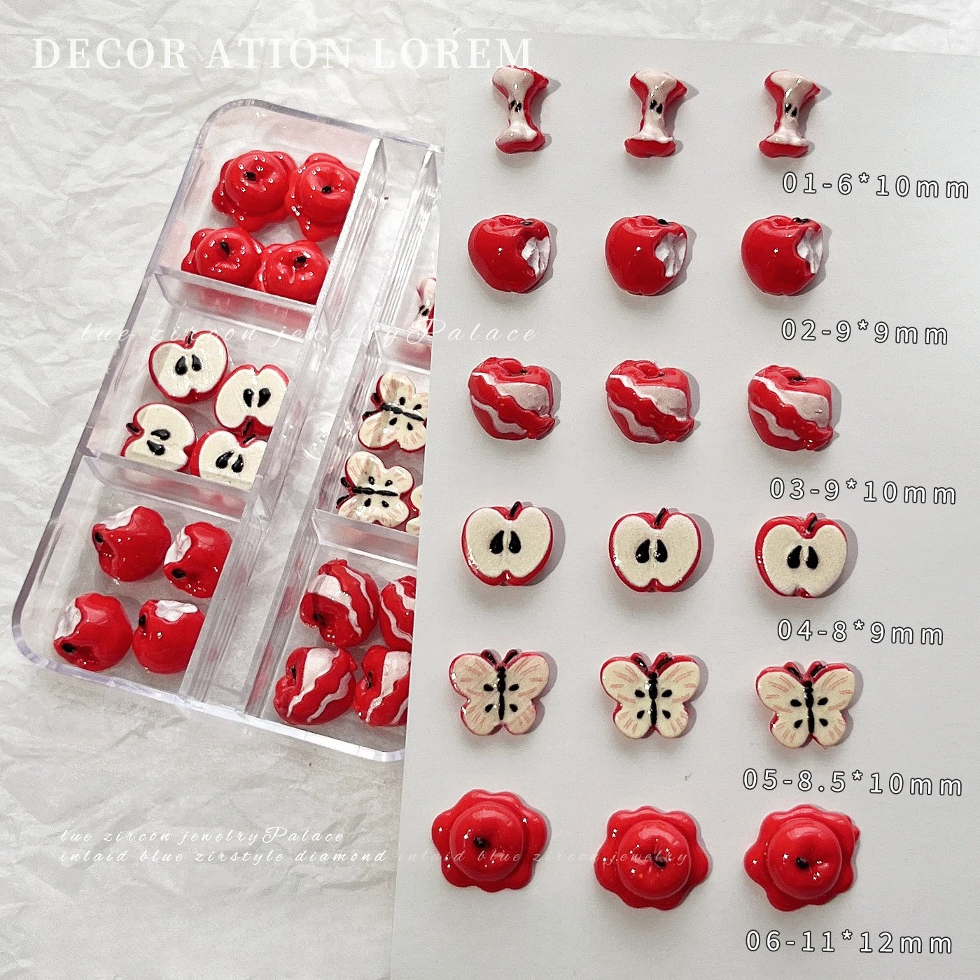 1Set Christmas Red Apple Nail Charms Simulation Fruit Slices Resin DIY Press On Nail Rhinestone Decorations
