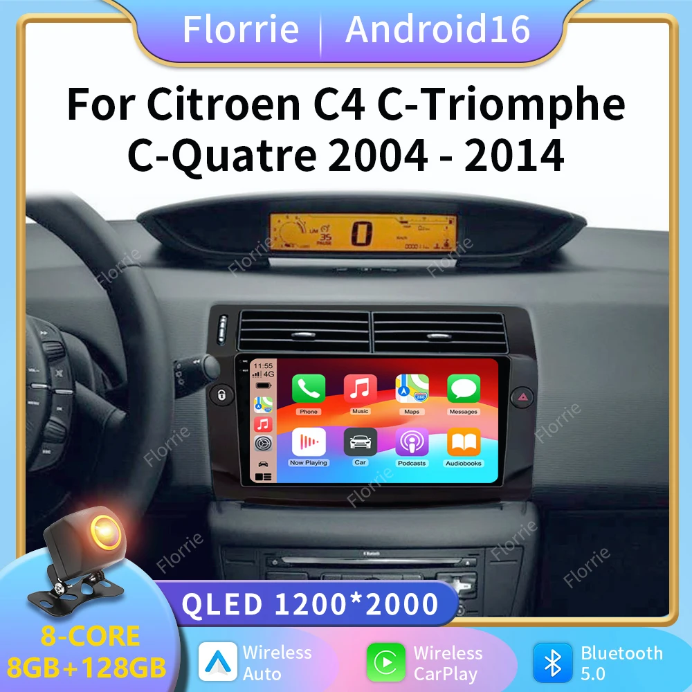 Car Radio 2K Android 16 For Citroen C4 C-Triomphe Quatre 2004-2014 Multimedia Video Player GPS Carplay Auto Stereo Head Unit DVD