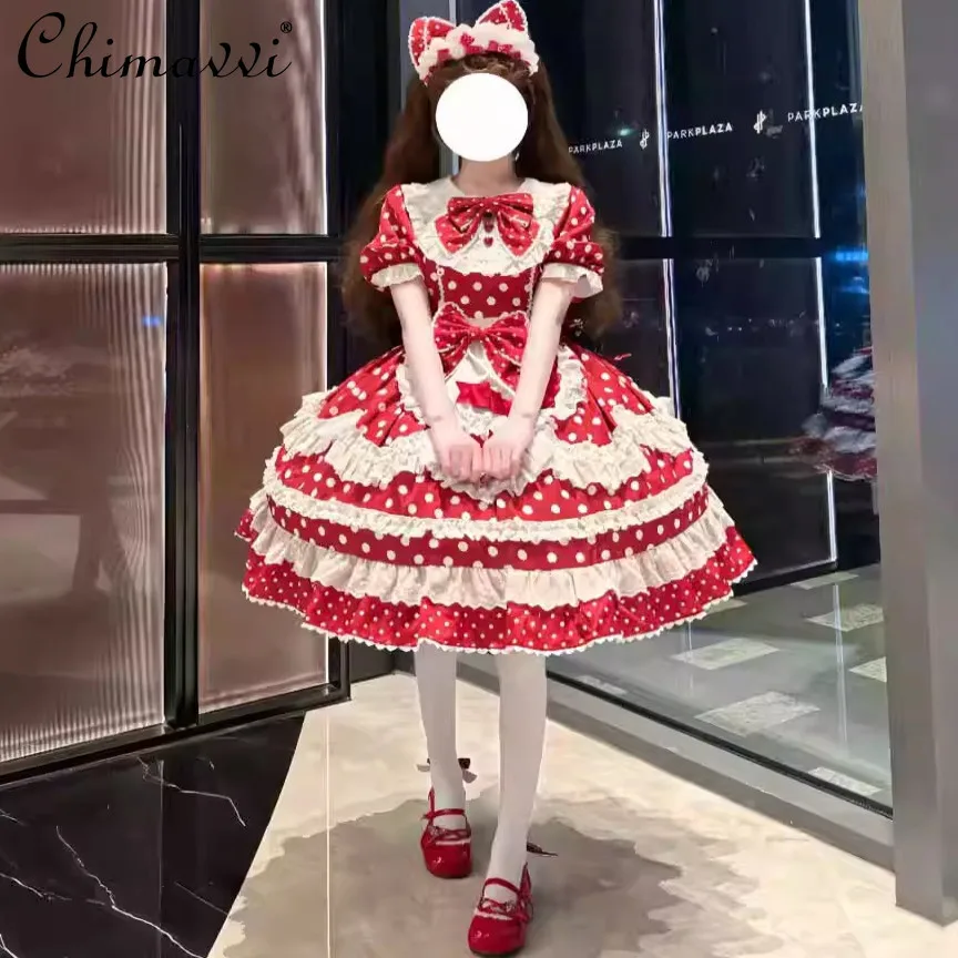 

Original Sweet Girl Lolita Cake Dress 2025 Autumn New Cute Bow Short Sleeve Elegant Birthday Party Vintage Womens Lo Dresses