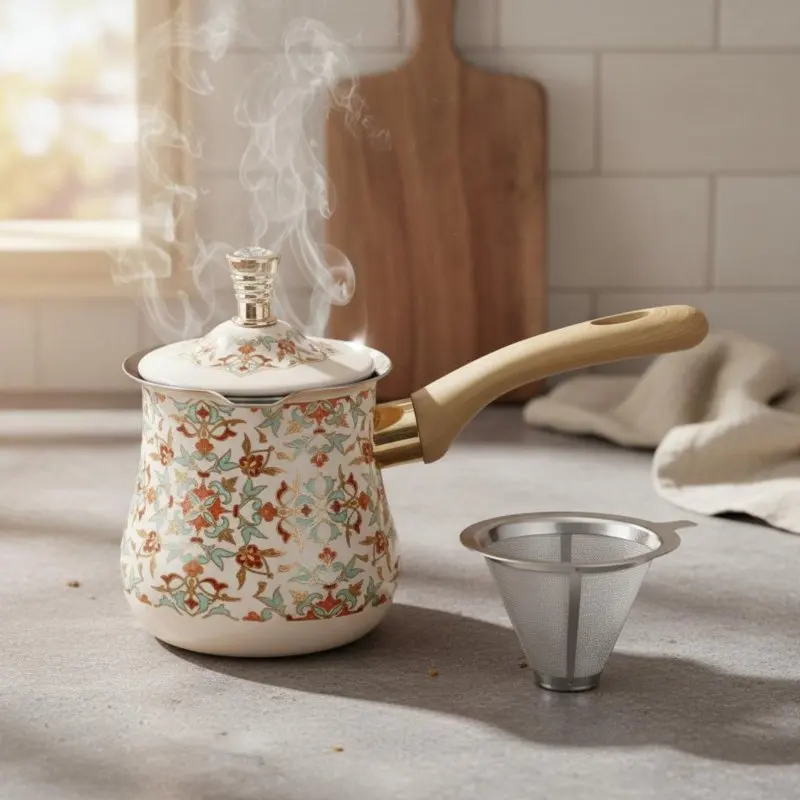 Turkish Coffee Pot Versatile Cezve Mini Sauce Pot with Spout Even Heat Distribution Long Handle Saucepan Stain Resistant view 4