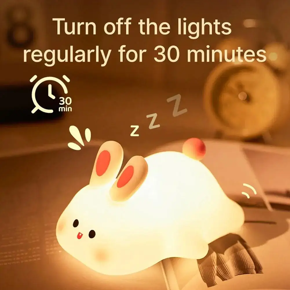 LED Cute Rabbit Night Light ABS Silicone USB Rechargeable Bedside Night Lamp Touch Sensor For Kid Girl's Bedroom Decorations