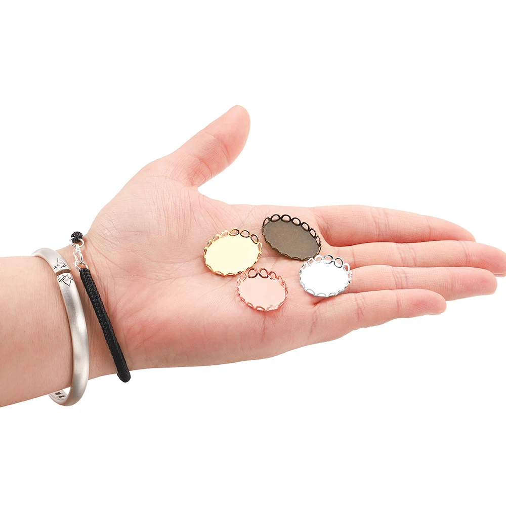 صينية بروش فارغة بقاعدة كابوشون بيضاوية ، قاعدة دانتيل مزدوجة ، مستلزمات صناعة مجوهرات ذاتية الصنع ، إكسسوارات ، 13 × 18 ، 18 × 25 ، 20 لكل حصة